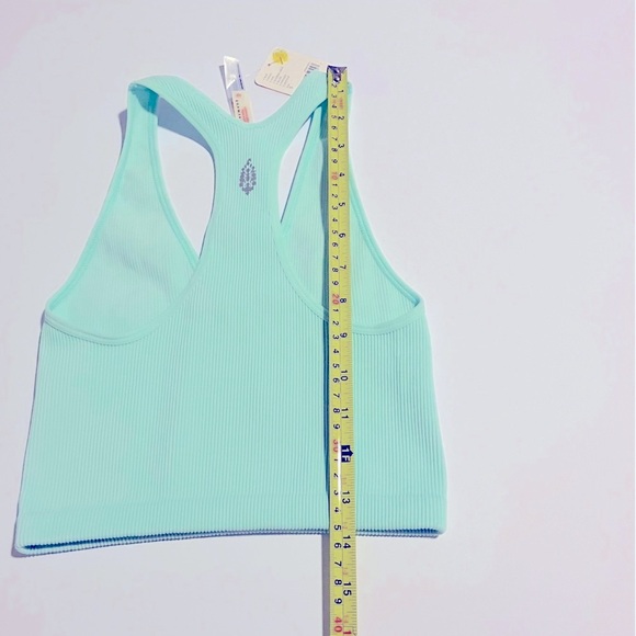 006.Free People Free Throw Washed Aqua Crop ripped top NWT - Picture 7 of 8